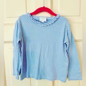 Little English Blue & White Long Sleeve Cotton Tee Nautical Stripes, Size 5